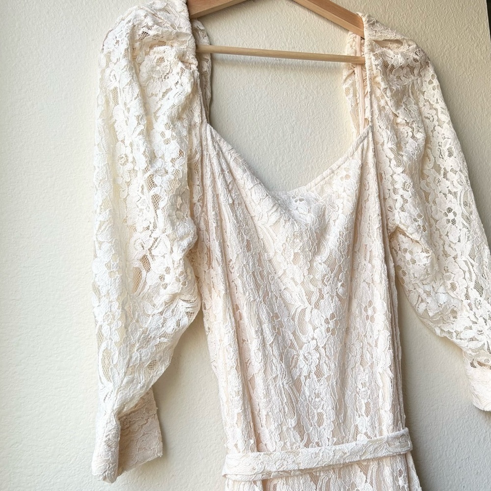 Anthropologie Cream Lace Maxi Dress with Puff Sleeves - Picture 9 of 16